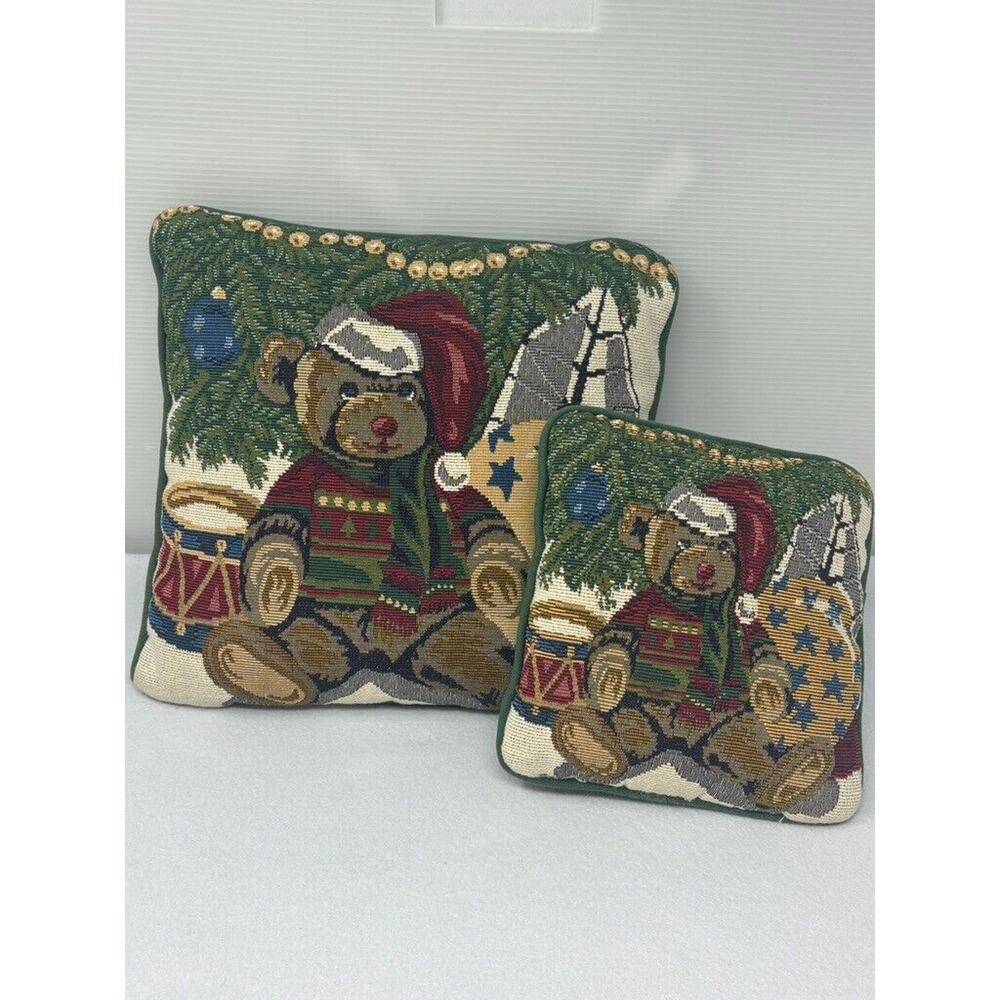 Teddy Bear Vintage Tapestry Throw Pillow Country Cottage Core Set of 2